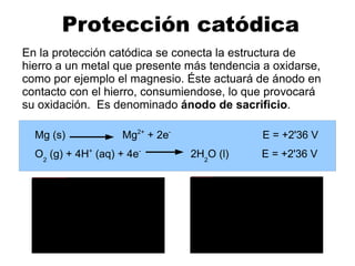 Técnica del pasivado El pasivado se produce al hacer que el hierro reaccione con un oxidante fuerte como el HNO 3  o el K 2 Cr 2 O 7  .  Al sumergir el hierro en una disolución concentrada de estas sustancias, se forma una capa superficial de  Fe 2 O 3 , que impide que la oxidación progrese hacia el interior. 