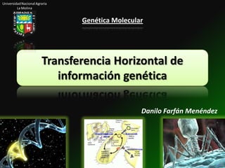 Universidad Nacional Agraria
         La Molina


                               Genética Molecular




                        Transferencia Horizontal de
                           información genética

                                                Danilo Farfán Menéndez
 