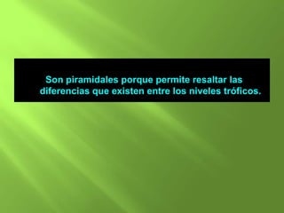 Son piramidales porque permite resaltar las
diferencias que existen entre los niveles tróficos.
 