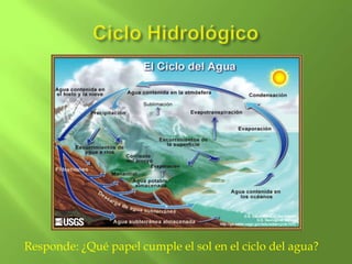 Responde: ¿Qué papel cumple el sol en el ciclo del agua?
 