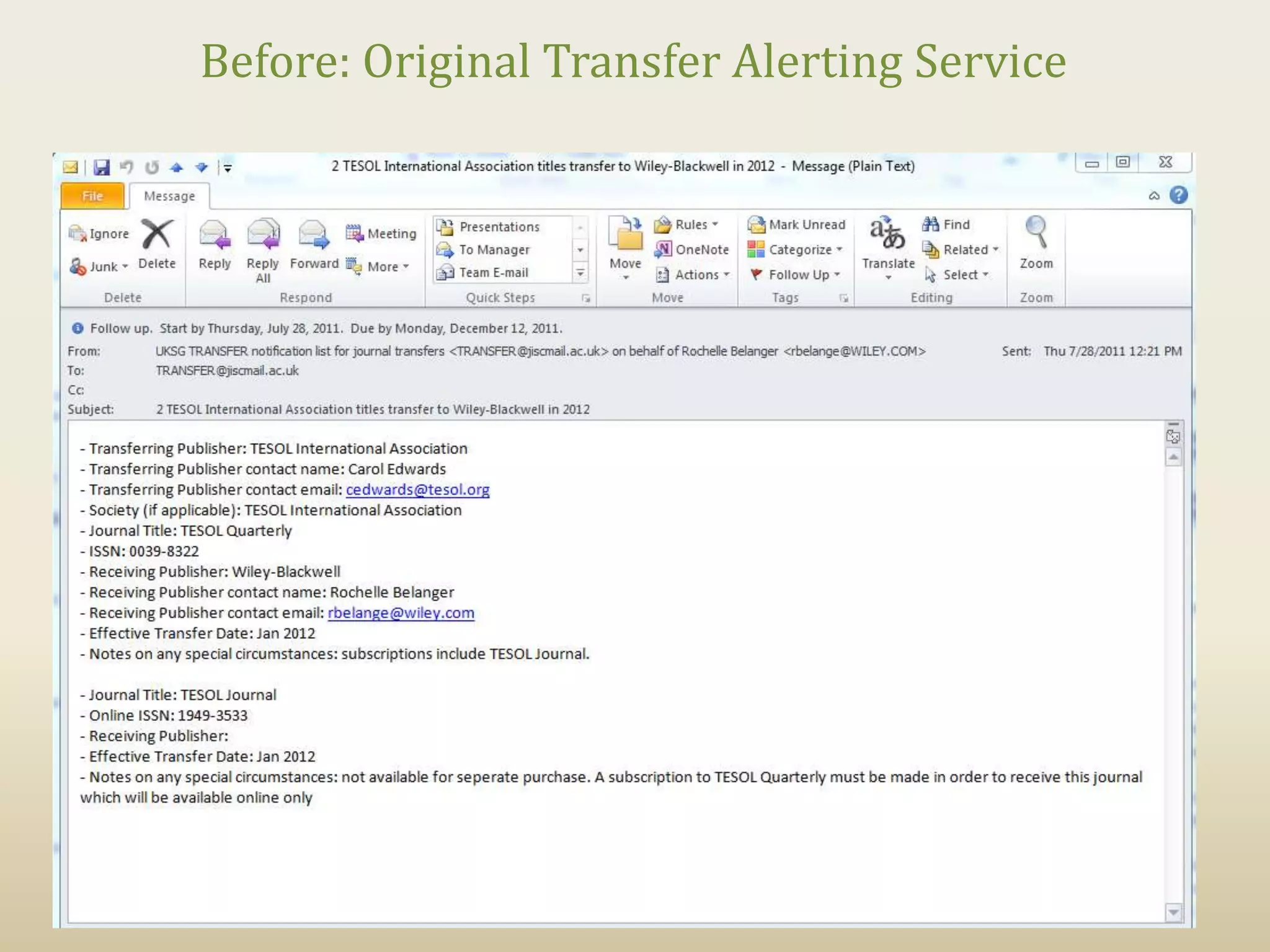 Before: Original Transfer Alerting Service
 