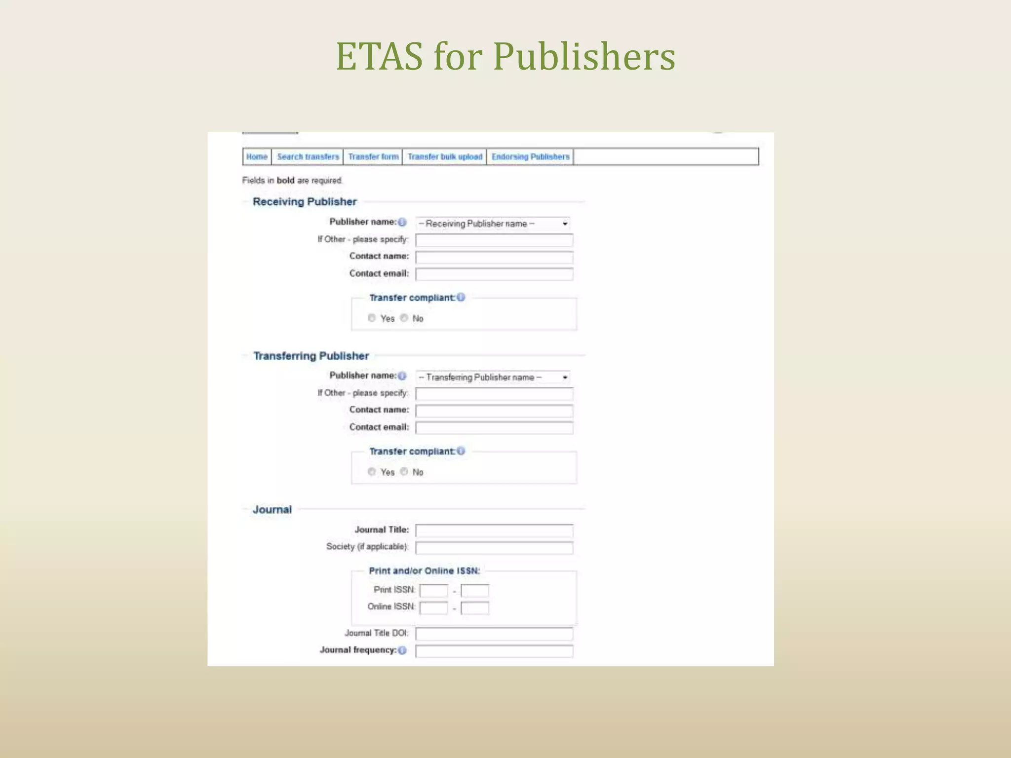 ETAS for Publishers
 