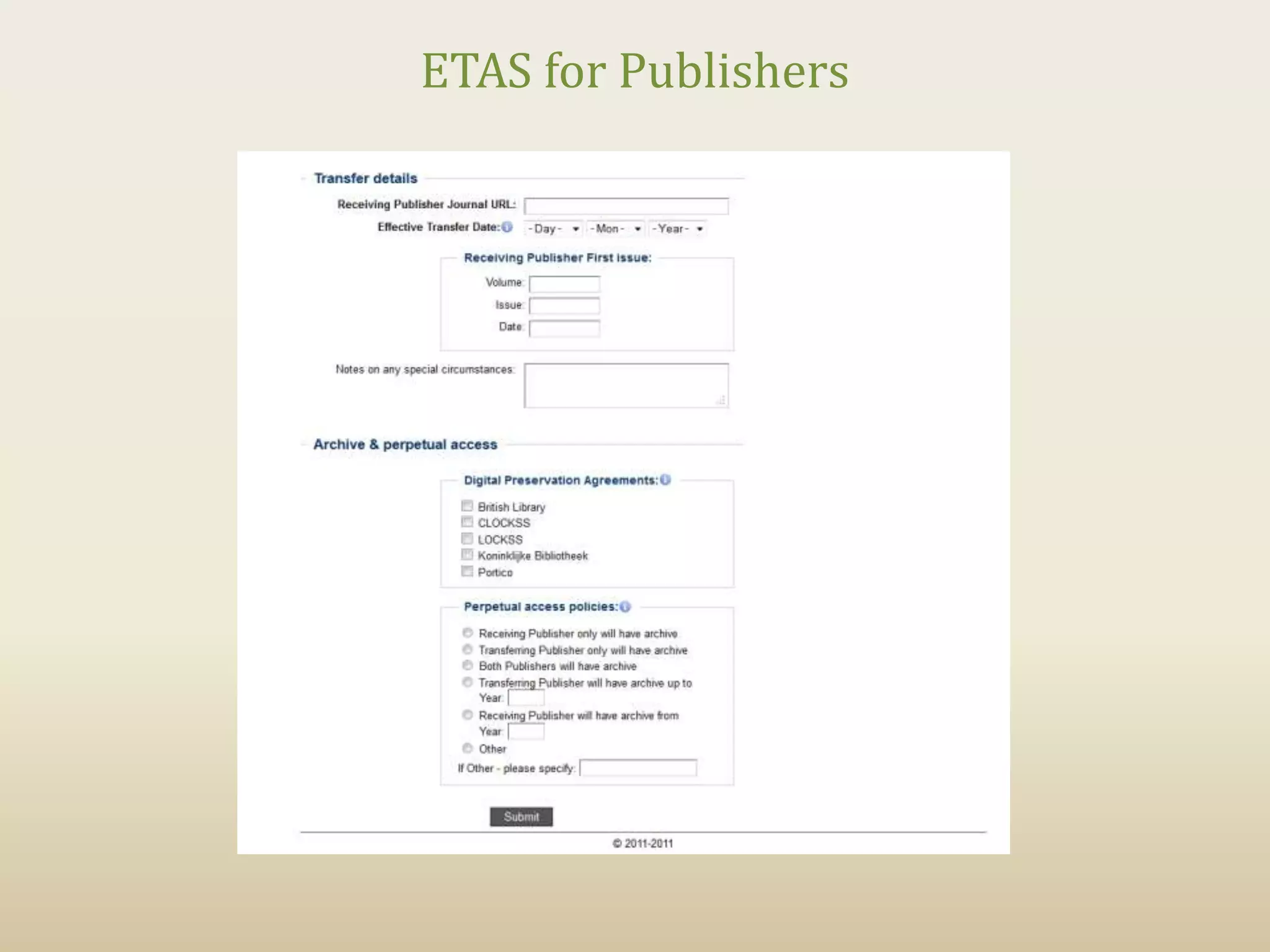 ETAS for Publishers
 