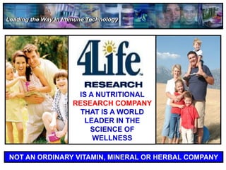 IS A NUTRITIONAL
               RESEARCH COMPANY
                 THAT IS A WORLD
                  LEADER IN THE
                   SCIENCE OF
                    WELLNESS

NOT AN ORDINARY VITAMIN, MINERAL OR HERBAL COMPANY
 