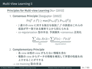 Multi-View Learning ii
Principles for Multi-view Learning [Xu+ (2013)]
1. Consensus Principle [Dasgupta+ (2002)]
Pr(f1
̸= ...