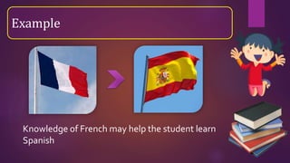 Knowledge of French may help the student learn
Spanish
Example
 