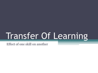 Transfer Of Learning
Effect of one skill on another
 