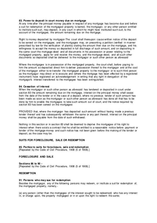 Right Of Redemption Under Transfer Of Property Act Right Of Redemption Under Transfer Of Property Act