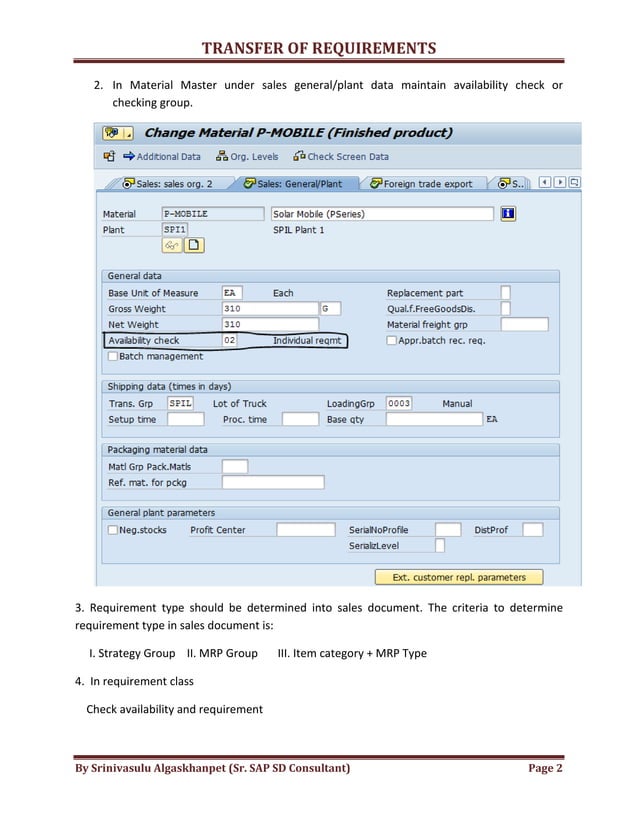 Transfer of requirements in SAP SD PDF