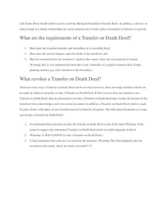 transfer on death deed in texas willprobateattorneys life estate deed form