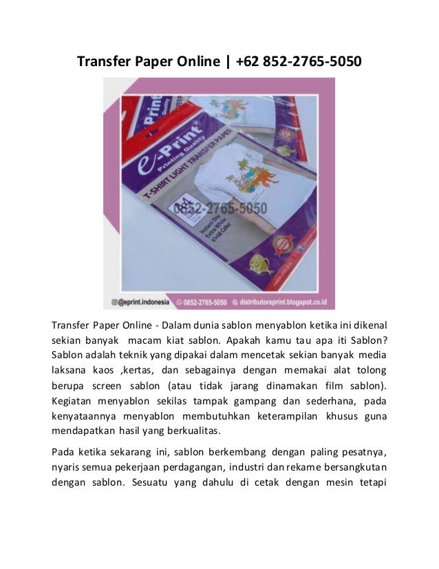 Transfer Paper Online +62 85227655050