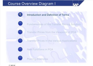 5/20/2018 Transfer pricing in sap - slidepdf.com
http://slidepdf.com/reader/full/transfer-pricing-in-sap 1/73
 
© SAP AG
Course Overview Diagram I
1.
1. Introduction and Definition of Terms
2.
2. Fundamentals of the Transfer Pricing Solution
4.
4.
5.
5.
Transfer Prices in the Various Applications
Posting Examples
3.
3. Transfer Prices from the Viewpoint of PCA
6.
6.
New Functions in PCA
 