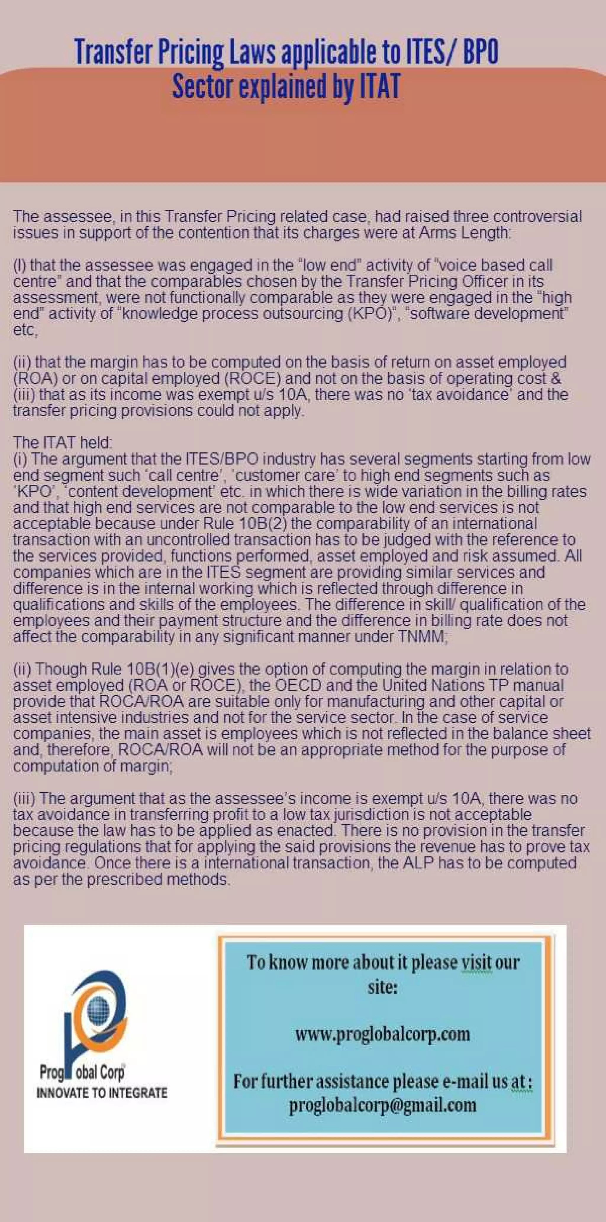 Transfer pricing laws applicable to ites & bpo sector explained by itat ...