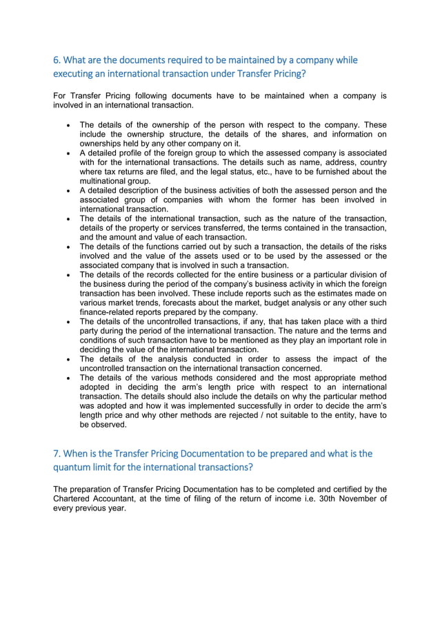 Transfer pricing report guidelines and safe harbour rules PDF