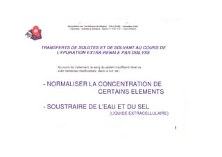 Transferts des solutes et des solvants en épuration extra rénale par dialyse atd 1995