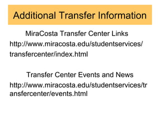 Transfer Information Slideshow