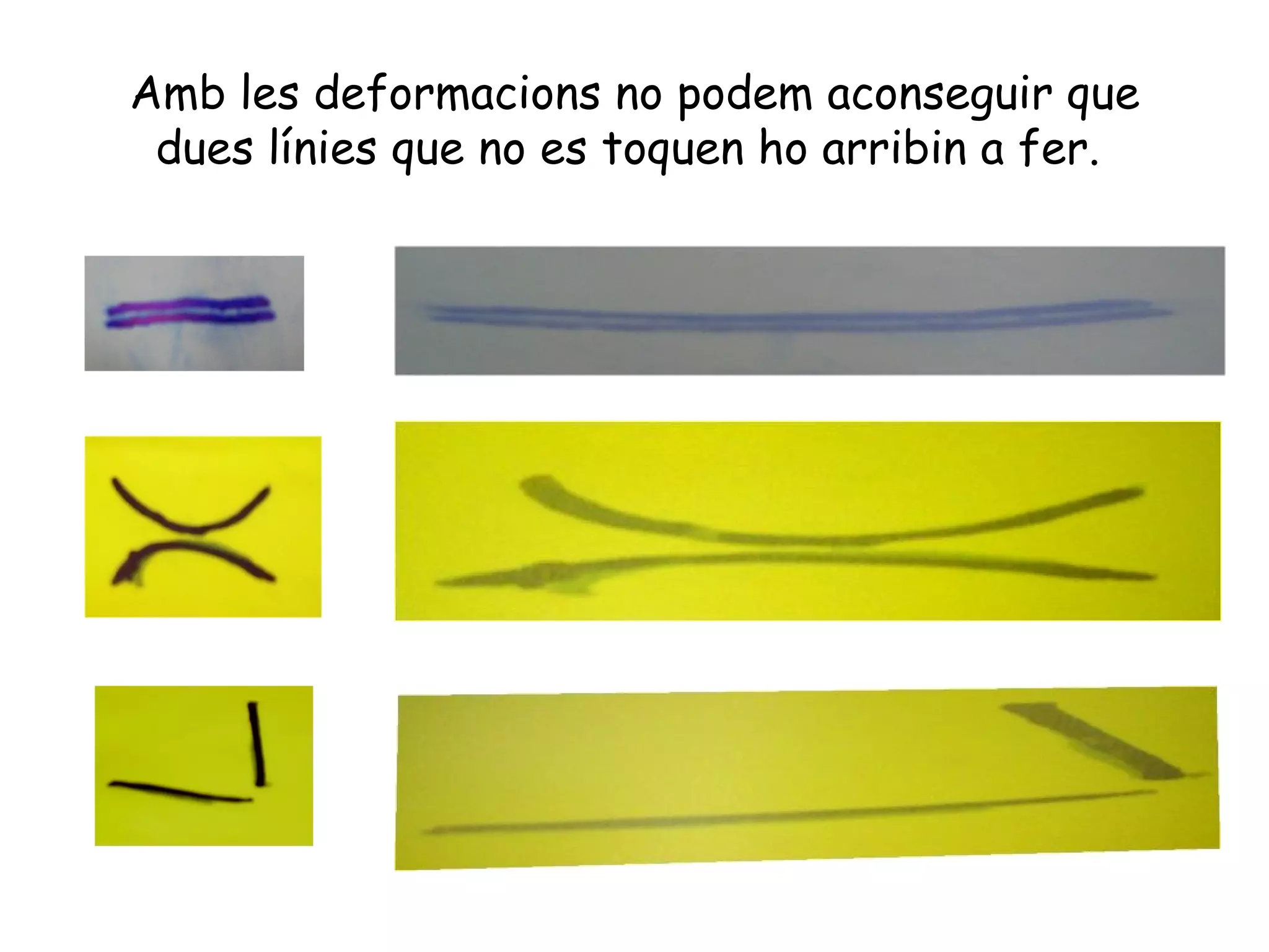 Amb les deformacions no podem aconseguir que
 dues línies que no es toquen ho arribin a fer.
 