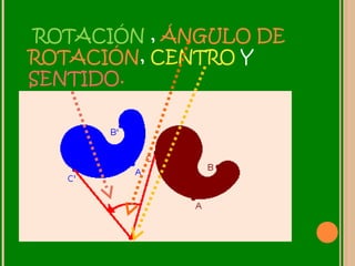 ROTACIÓN , ÁNGULO DE
ROTACIÓN, CENTRO Y
SENTIDO.
 