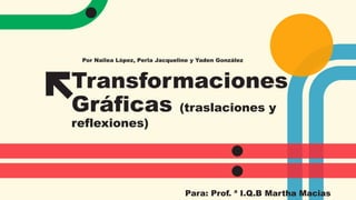 Transformaciones
Gráficas (traslaciones y
reflexiones)
Por Nailea López, Perla Jacqueline y Yaden González
Para: Prof. ª I.Q.B Martha Macias
 