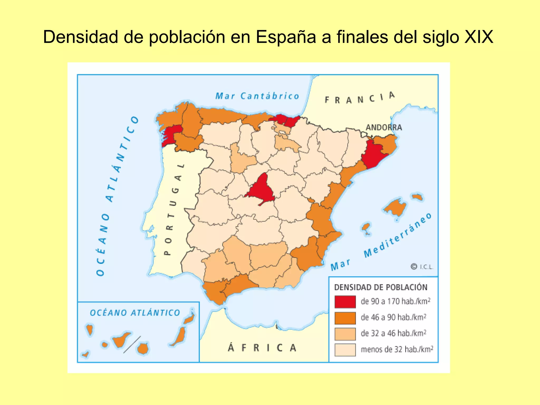 Densidad de poblaci ón en España a finales del siglo XIX   