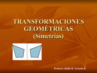 TRANSFORMACIONES GEOMÉTRICAS (Simetrías) Profesor: Idulfo H. Arrocha R . 