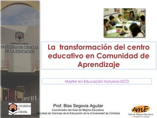 La transformación del centro
educativo en Comunidad de
Aprendizaje
Master en Educación Inclusiva UCO
Prof. Blas Segovia Aguilar
Coordinador del Aula de Mejora Educativa
Facultad de Ciencias de la Educación de la Universidad de Córdoba
 