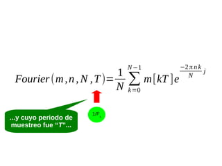1
Fourier (m , n , N , T )=
N
...y cuyo periodo de
muestreo fue “T”...

1/Fs

N −1

∑ m [kT ]e
k=0

−2 π n k
j
N

 