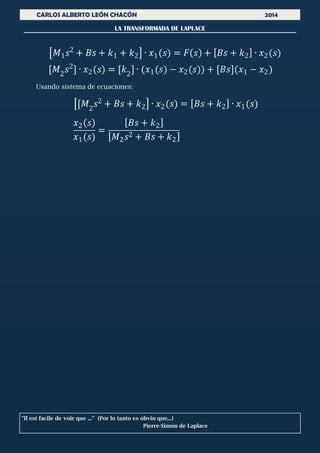 Usando sistema de ecuaciones:
"Il est facile de voir que ..." (Por lo tanto es obvio que...)
Pierre-Simón de Laplace
LA TRANSFORMADA DE LAPLACE
CARLOS ALBERTO LEÓN CHACÓN 2014
 
