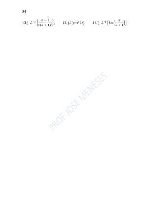 34
13. ) ℒ−1
{
𝑠 − 2
𝑠(𝑠 + 1)3
} , 13. )ℒ{𝑐𝑜𝑠3
2𝑡}, 14. ) ℒ−1
{𝐿𝑛 (
𝑠
𝑠 + 1
)}
 