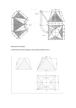 Explicação do método(s):
Transformador de base retangular e boca redonda paralelas entre si.
 