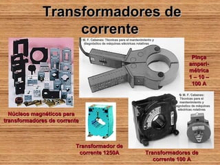 Transformadores de
                  corrente
                              © M. F. Cabanas: Técnicas para el mantenimiento y
                                diagnóstico de máquinas eléctricas rotativas



                                                                                            Pinça
                                                                                           amperi-
                                                                                           métrica
                                                                                           1 – 10 –
                                                                                            100 A
                                                                                      © M. F. Cabanas:
                                                                                      Técnicas para el
                                                                                      mantenimiento y
                                                                                  diagnóstico de máquinas
                                                                                     eléctricas rotativas
  Núcleos magnéticos para
transformadores de corrente



                         Transformador de
                          corrente 1250A                                 Transformadores de
                                                                            corrente 100 A
 