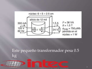 Este pequeño transformador pesa 0.5 
kg 
4 
 