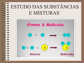 ESTUDO DAS SUBSTÂNCIAS
E MISTURAS
 