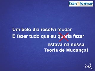Qual o problema que sua iniciativa busca resolver?
Qual a transformação que sua ação quer gerar?
Ela contribuirá para qual impacto de longo prazo?
 