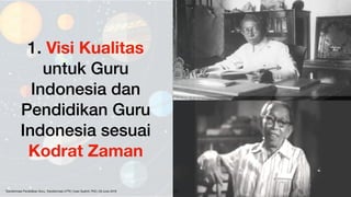 1. Visi Kualitas
untuk Guru
Indonesia dan
Pendidikan Guru
Indonesia sesuai
Kodrat Zaman
!23Transformasi Pendidikan Guru, Transformasi LPTK | Iwan Syahril, PhD | 26 June 2019
 