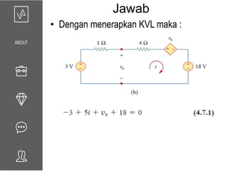 • Dengan menerapkan KVL maka :
Jawab
 