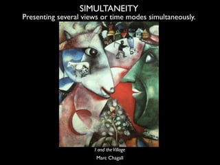 SIMULTANEITY
Presenting several views or time modes simultaneously.




                      I and the Village
          ...