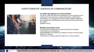 O. Bertin
CARTE D’IDENTITÉ “AGENCES DE COMMUNICATION”
Le métier des agences de communication
Concevoir, réaliser et pilote...