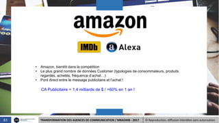 • Amazon, bientôt dans la compétition
• Le plus grand nombre de données Customer (typologies de consommateurs, produits
re...