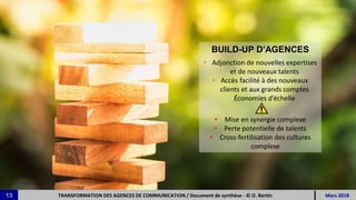 BUILD-UP D’AGENCES
• Adjonction de nouvelles expertises
et de nouveaux talents
• Accès facilité à des nouveaux
clients et ...