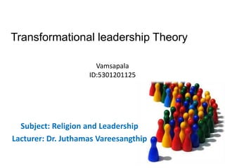 Vamsapala
ID:5301201125
Transformational leadership Theory
Subject: Religion and Leadership
Lacturer: Dr. Juthamas Vareesangthip
 