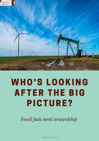 WHO'S LOOKING
AFTER THE BIG
PICTURE?
Fossil fuels need stewardship
info@rethinkingchoices.com
 