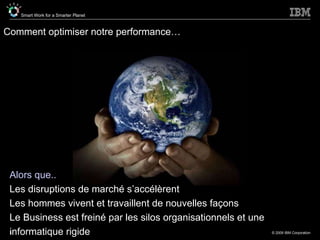 Comment optimiser notre performance… Alors que..  Les disruptions de marché s’accélèrent  Les hommes vivent et travaillent de nouvelles façons Le Business est freiné par les silos organisationnels et une informatique rigide 