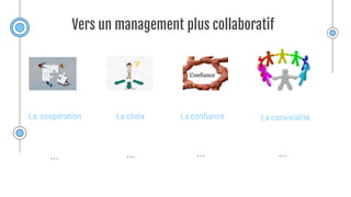 Vers un management plus collaboratif
Le choix
La coopération La convivialité
La confiance
 