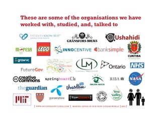 These are some of the organisations we have
worked with, studied, and, talked to




    | www.no-straight-lines.com | making sense of our non-linear world | 2011 |
 