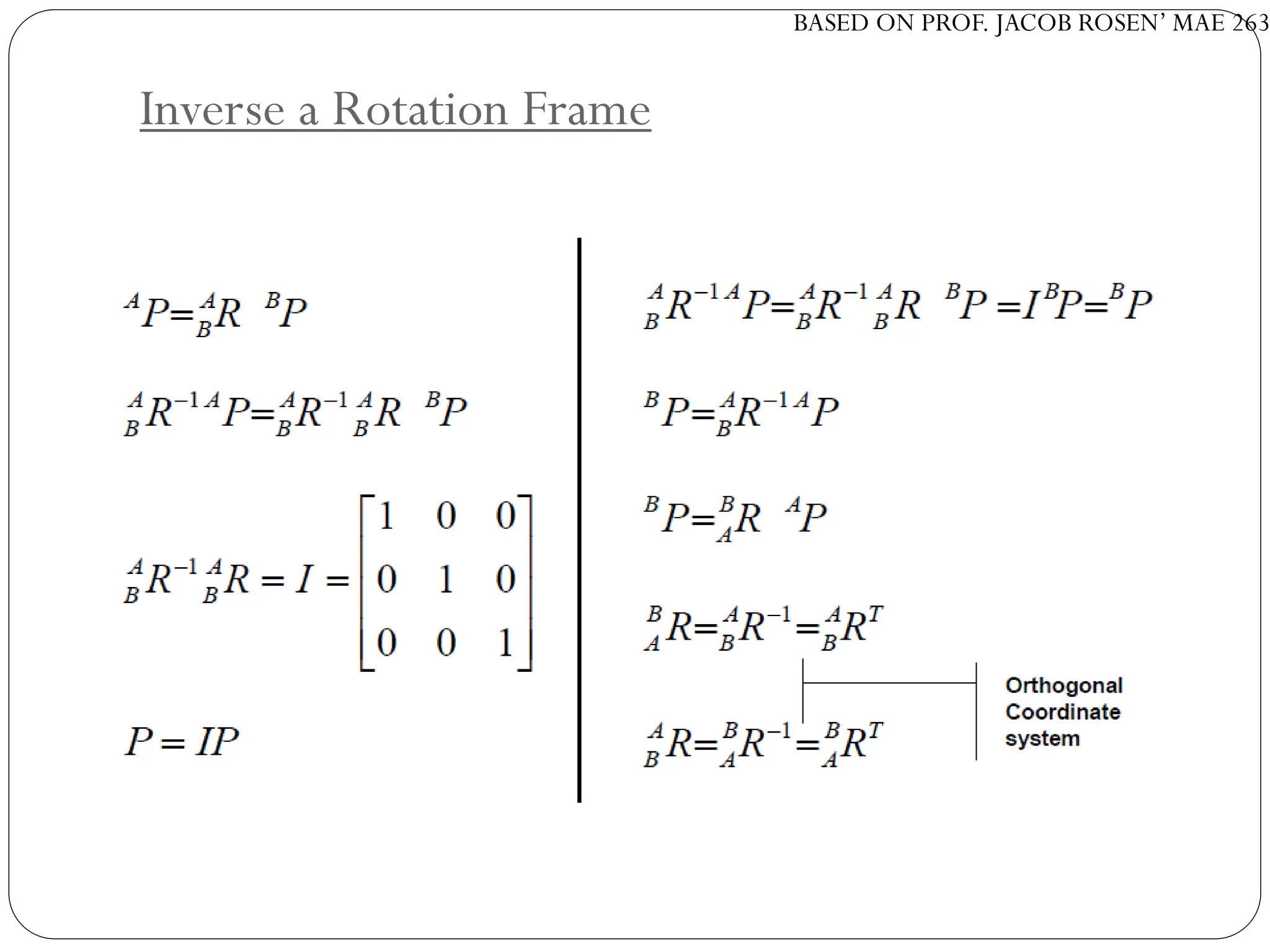 BASED ON PROF. JACOB ROSEN’ MAE 263
Inverse a Rotation Frame
 
