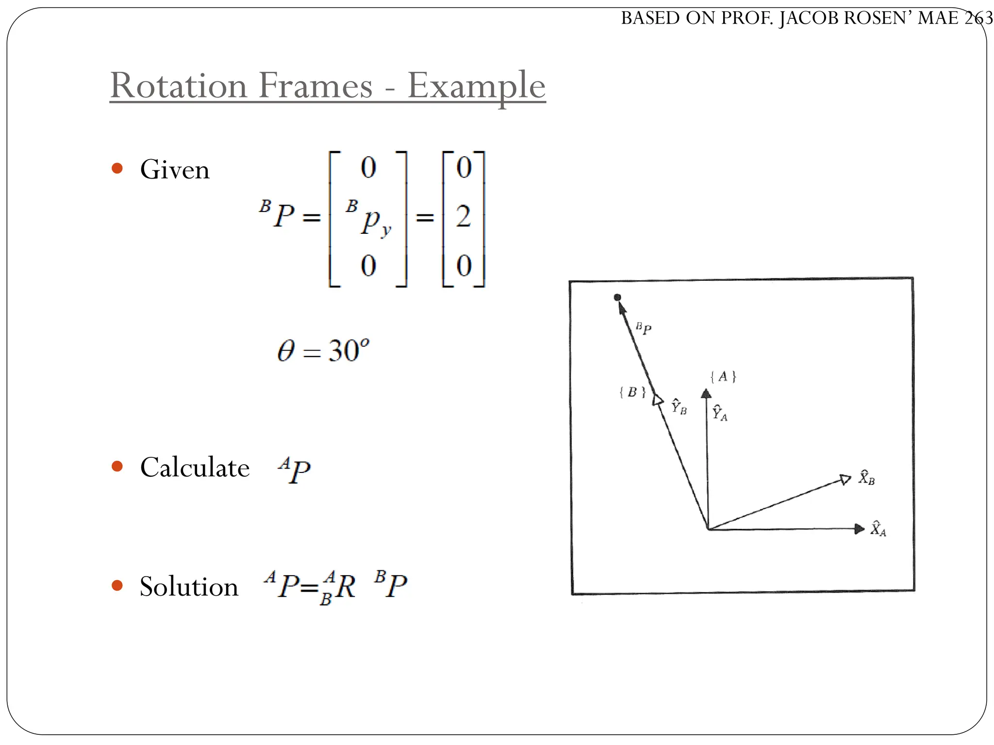 BASED ON PROF. JACOB ROSEN’ MAE 263
Rotation Frames - Example
 Given
 Calculate
 Solution
 