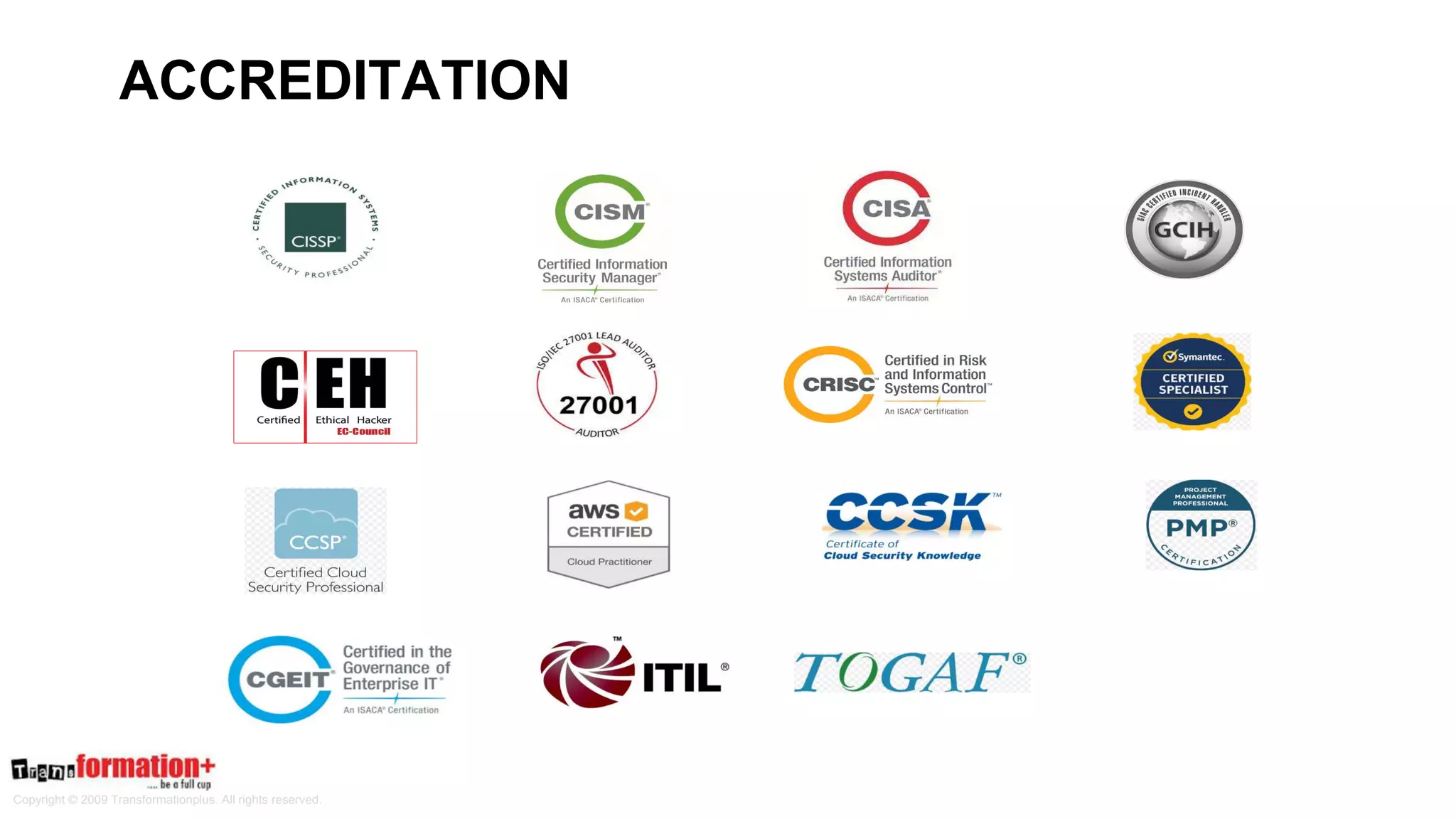 Copyright © 2009 Transformationplus. All rights reserved.
ACCREDITATION
 