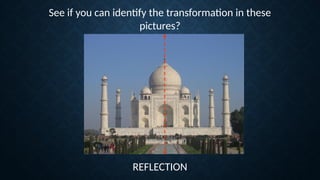 See if you can identify the transformation in these
pictures?
REFLECTION
 