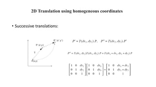 2D Translation using homogeneous coordinates
• Successive translations:
 